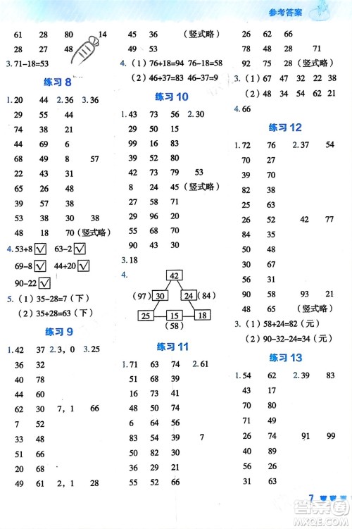 安徽教育出版社2024年春荣德基星级口算天天练一年级数学下册五四学制青岛版参考答案