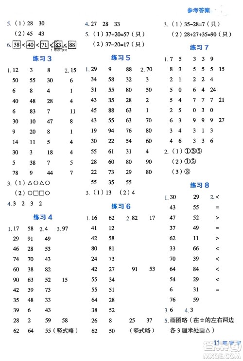 安徽教育出版社2024年春荣德基星级口算天天练一年级数学下册五四学制青岛版参考答案