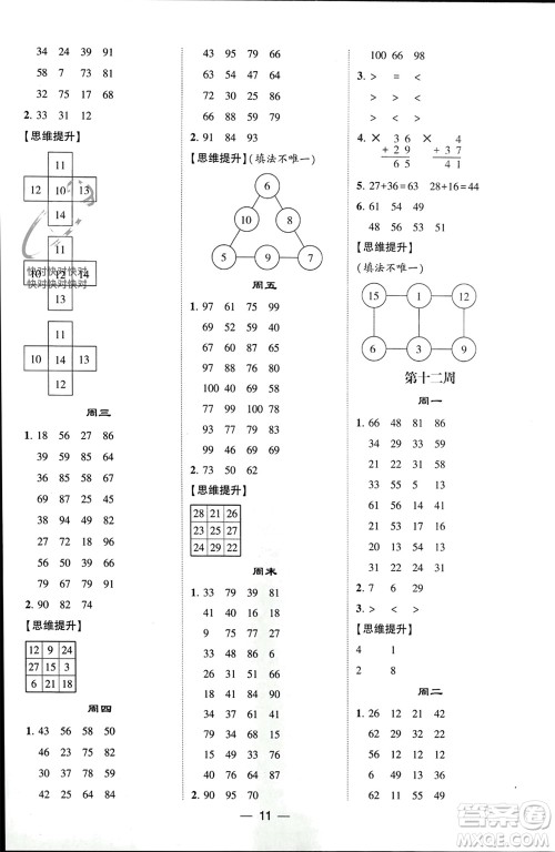 甘肃少年儿童出版社2024年春经纶学典学霸计算达人一年级数学下册青岛版参考答案