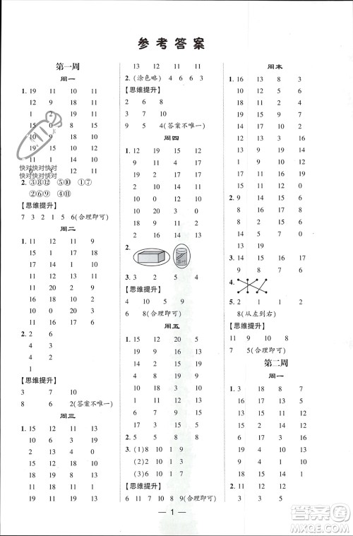 甘肃少年儿童出版社2024年春经纶学典学霸计算达人一年级数学下册人教版参考答案 甘肃少年儿童出版社2024年春经纶学典学霸计算达人一年级数学下册人教版参考答案