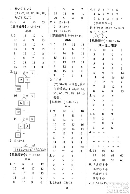 甘肃少年儿童出版社2024年春经纶学典学霸计算达人一年级数学下册北师大版参考答案