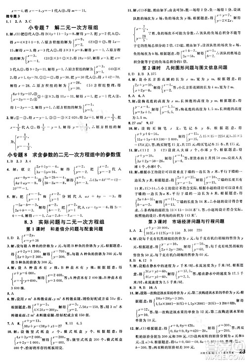 开明出版社2024年春名校课堂七年级数学下册人教版河南专版答案