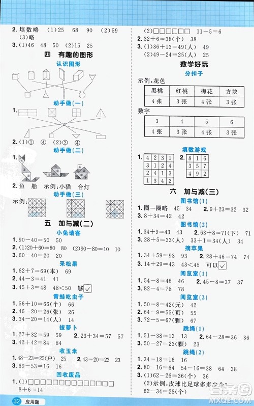江西教育出版社2024年春阳光同学计算小达人一年级数学下册北师大版参考答案 江西教育出版社2024年春阳光同学计算小达人一年级数学下册北师大版参考答案