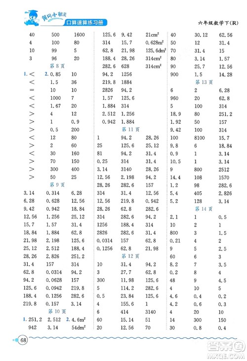 龙门书局2024年春黄冈小状元口算速算练习册六年级数学下册人教版广东专版答案 龙门书局2024年春黄冈小状元口算速算练习册六年级数学下册人教版广东专版答案