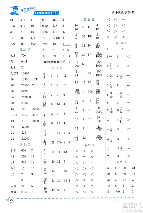 龙门书局2024年春黄冈小状元口算速算练习册五年级数学下册人教版广东专版答案 龙门书局2024年春黄冈小状元口算速算练习册五年级数学下册人教版广东专版答案