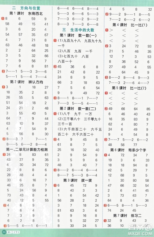 江西教育出版社2024年春阳光同学计算小达人二年级数学下册北师大版参考答案