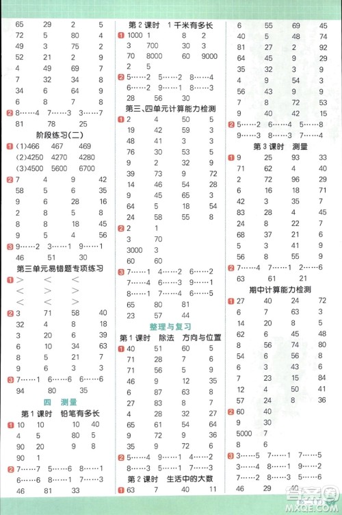 江西教育出版社2024年春阳光同学计算小达人二年级数学下册北师大版参考答案