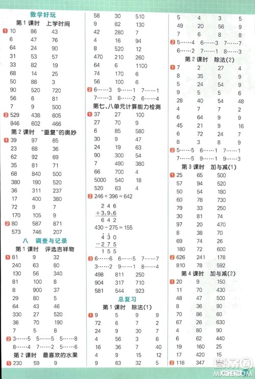 江西教育出版社2024年春阳光同学计算小达人二年级数学下册北师大版参考答案