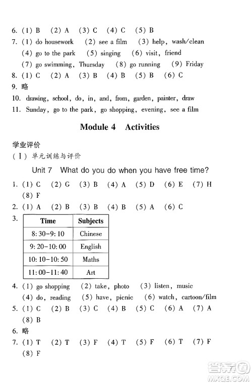 广州出版社2024年春阳光学业评价四年级英语下册教科版答案