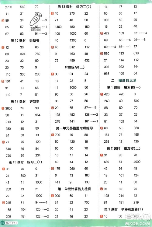江西教育出版社2024年春阳光同学计算小达人三年级数学下册北师大版参考答案