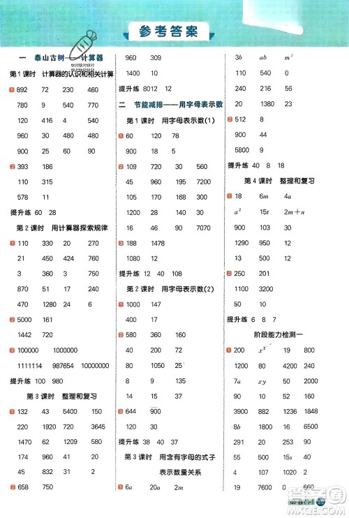 江西教育出版社2024年春阳光同学计算小达人四年级数学下册青岛版参考答案