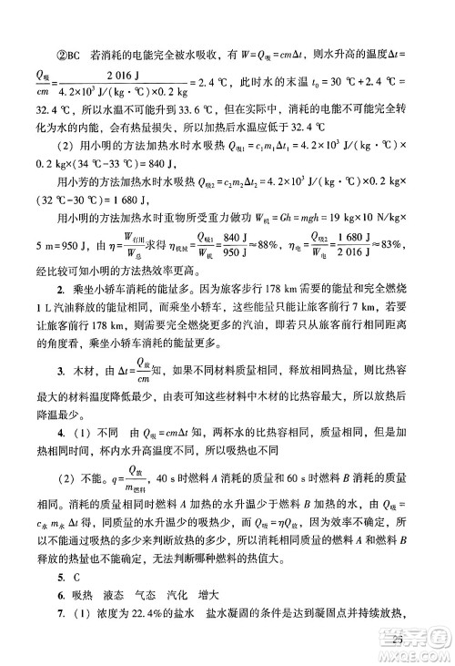 广州出版社2024年春阳光学业评价九年级物理下册人教版答案