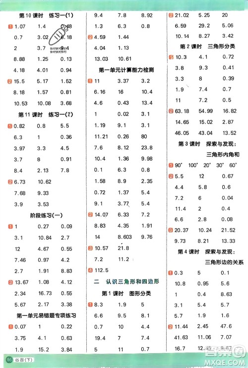 江西教育出版社2024年春阳光同学计算小达人四年级数学下册北师大版参考答案