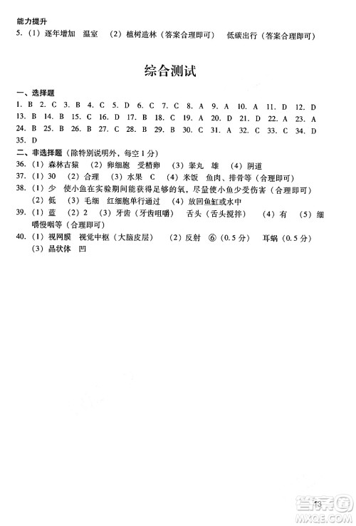 广州出版社2024年春阳光学业评价七年级生物下册人教版答案