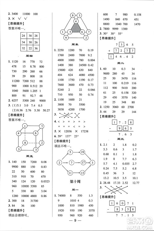 甘肃少年儿童出版社2024年春经纶学典学霸计算达人四年级数学下册人教版参考答案 甘肃少年儿童出版社2024年春经纶学典学霸计算达人四年级数学下册人教版参考答案