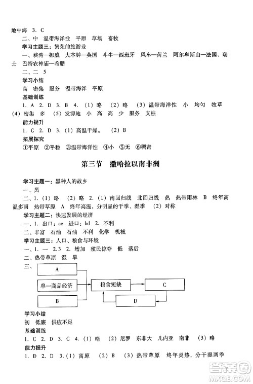广州出版社2024年春阳光学业评价七年级地理下册人教版答案