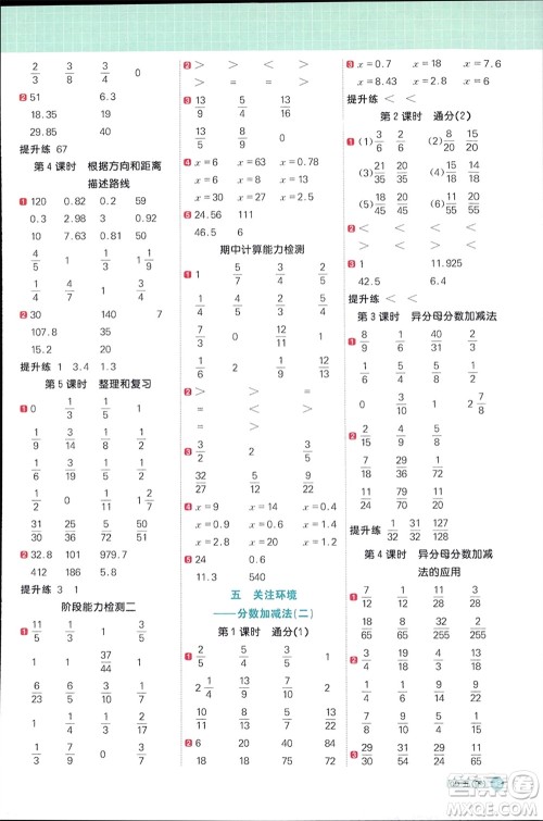 江西教育出版社2024年春阳光同学计算小达人五年级数学下册青岛版参考答案