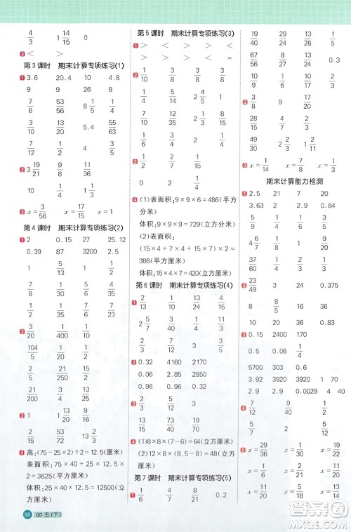 江西教育出版社2024年春阳光同学计算小达人五年级数学下册青岛版参考答案