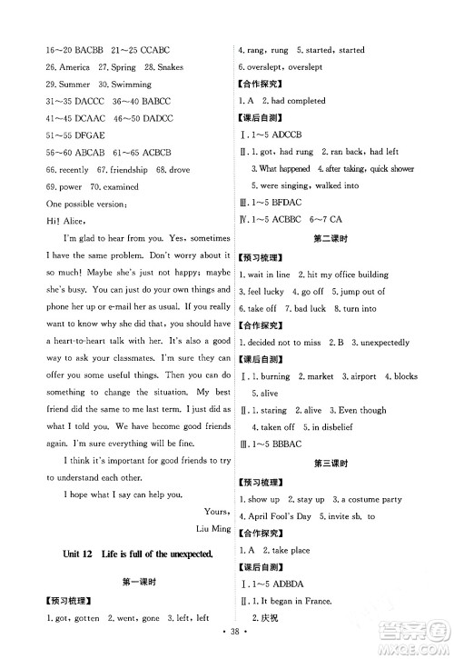 人民教育出版社2024年春能力培养与测试九年级英语全一册人教版答案 人民教育出版社2024年春能力培养与测试九年级英语全一册人教版答案