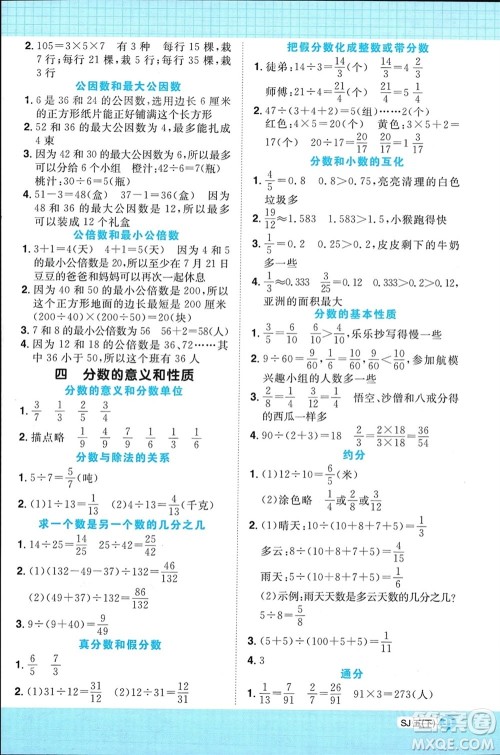 江西教育出版社2024年春阳光同学计算小达人五年级数学下册苏教版参考答案 江西教育出版社2024年春阳光同学计算小达人五年级数学下册苏教版参考答案