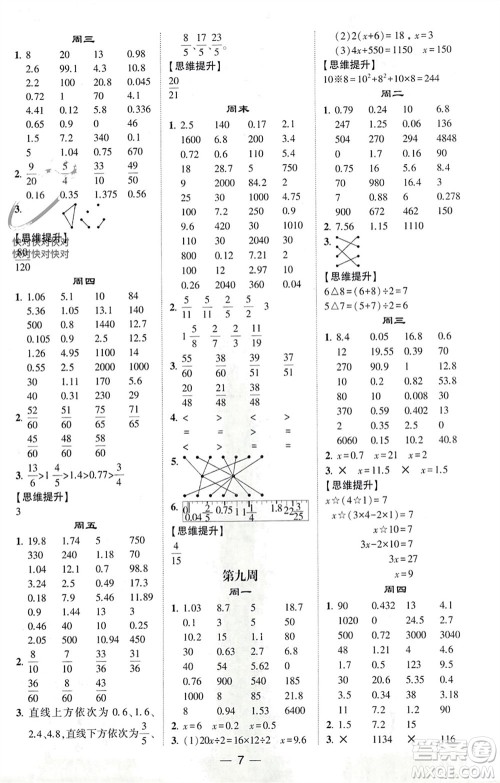 甘肃少年儿童出版社2024年春经纶学典学霸计算达人五年级数学下册人教版参考答案