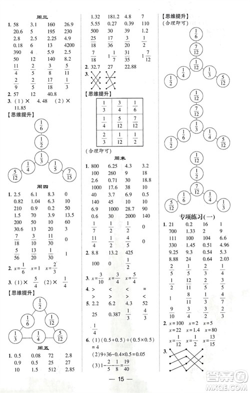 甘肃少年儿童出版社2024年春经纶学典学霸计算达人五年级数学下册人教版参考答案