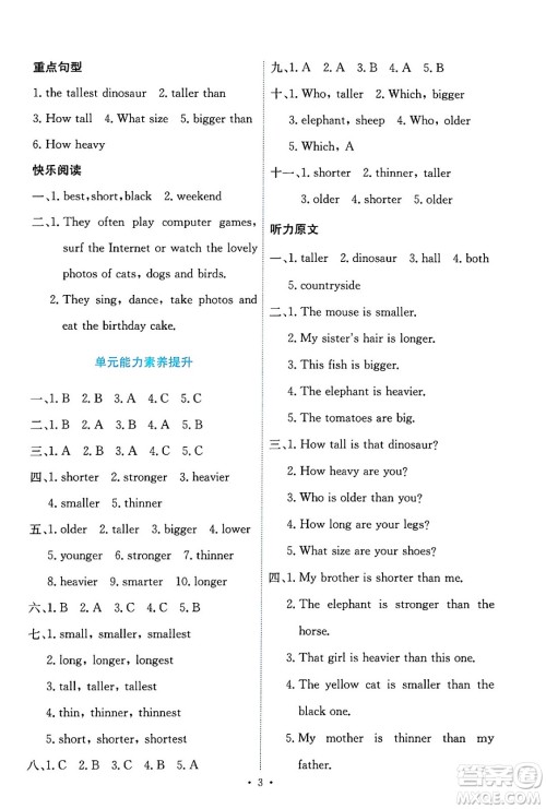 人民教育出版社2024年春能力培养与测试六年级英语下册人教版答案