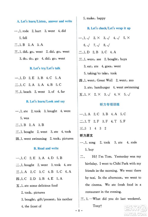 人民教育出版社2024年春能力培养与测试六年级英语下册人教版答案