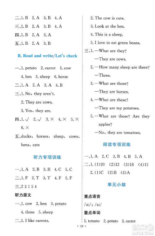 人民教育出版社2024年春能力培养与测试四年级英语下册人教版答案 人民教育出版社2024年春能力培养与测试四年级英语下册人教版答案