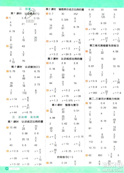 江西教育出版社2024年春阳光同学计算小达人六年级数学下册冀教版参考答案 江西教育出版社2024年春阳光同学计算小达人六年级数学下册冀教版参考答案