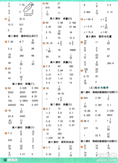 江西教育出版社2024年春阳光同学计算小达人六年级数学下册冀教版参考答案 江西教育出版社2024年春阳光同学计算小达人六年级数学下册冀教版参考答案