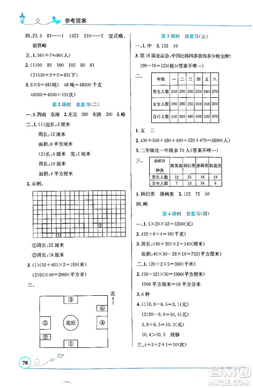 人民教育出版社2024年春小学同步测控优化设计三年级数学下册人教版福建专版答案