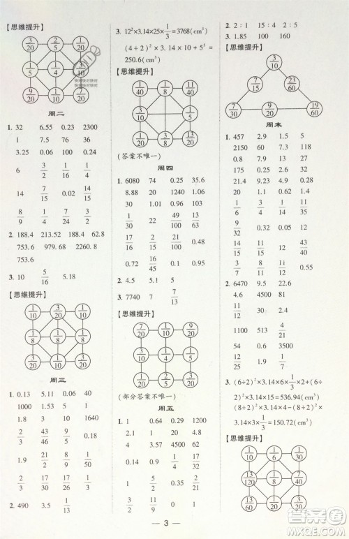 甘肃少年儿童出版社2024年春经纶学典学霸计算达人六年级数学下册苏教版参考答案