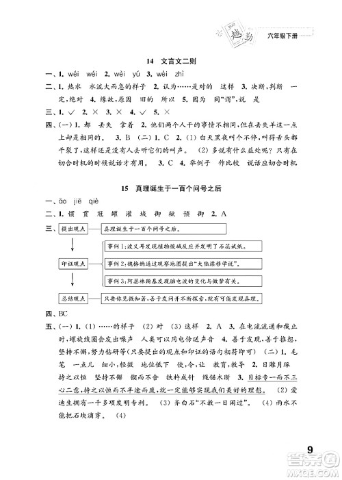 江苏凤凰教育出版社2024年春小学语文练习与测试六年级语文下册通用版答案 江苏凤凰教育出版社2024年春小学语文练习与测试六年级语文下册通用版答案
