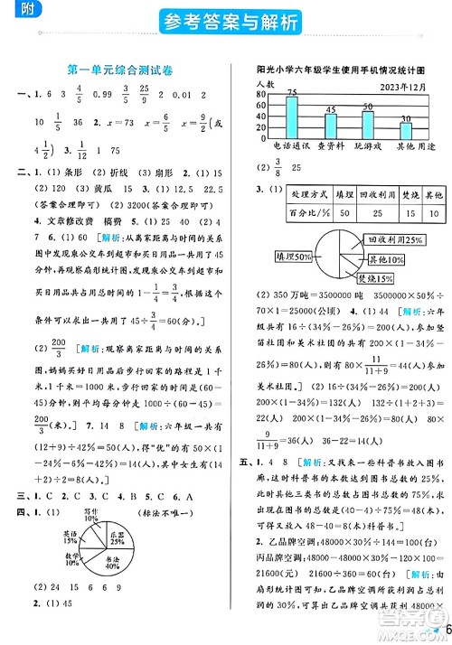 北京教育出版社2024年春亮点给力大试卷六年级数学下册江苏版答案