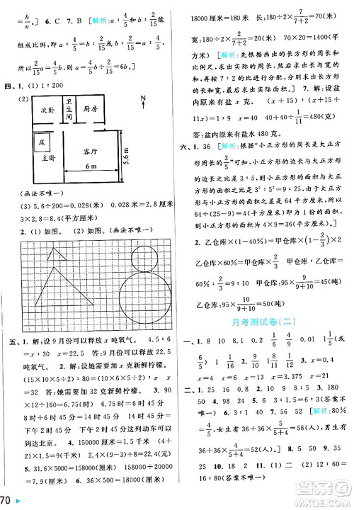 北京教育出版社2024年春亮点给力大试卷六年级数学下册江苏版答案