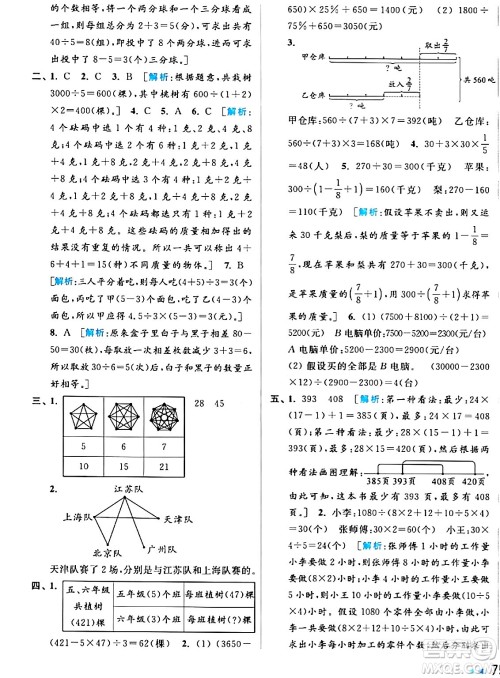 北京教育出版社2024年春亮点给力大试卷六年级数学下册江苏版答案