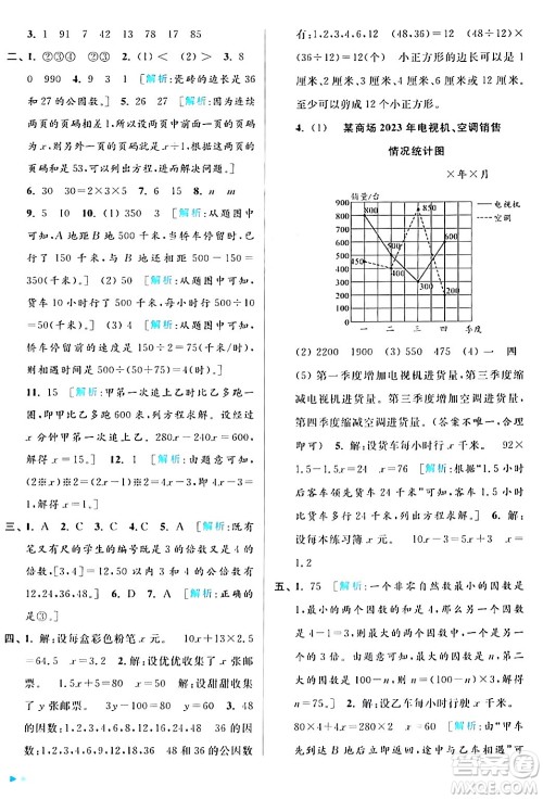 北京教育出版社2024年春亮点给力大试卷五年级数学下册江苏版答案
