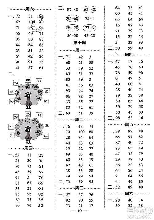 河海大学出版社2024年春经纶学霸计算小能手一年级数学下册江苏版参考答案