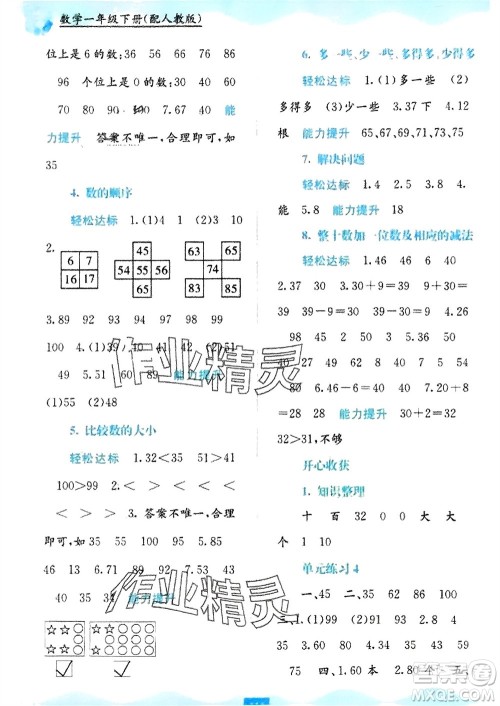 广西教育出版社2024年春自主学习能力测评一年级数学下册人教版参考答案 广西教育出版社2024年春自主学习能力测评一年级数学下册人教版参考答案