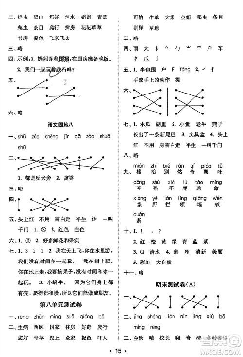 江苏凤凰美术出版社2024年春创新课时作业本一年级语文下册通用版参考答案