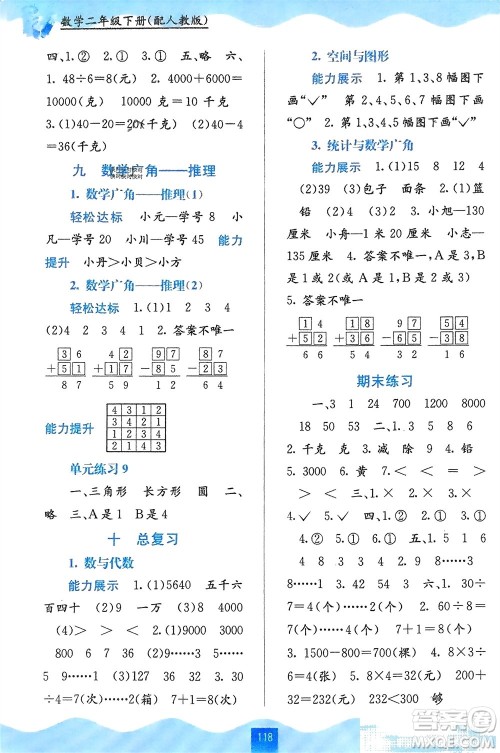 广西教育出版社2024年春自主学习能力测评二年级数学下册人教版参考答案