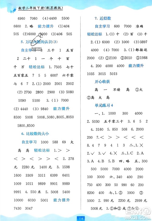 广西教育出版社2024年春自主学习能力测评二年级数学下册苏教版参考答案 广西教育出版社2024年春自主学习能力测评二年级数学下册苏教版参考答案