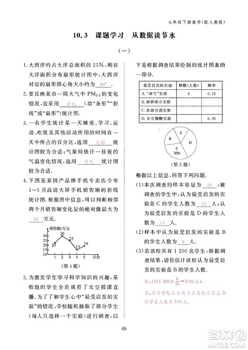 江西教育出版社2024年春数学作业本七年级数学下册人教版答案