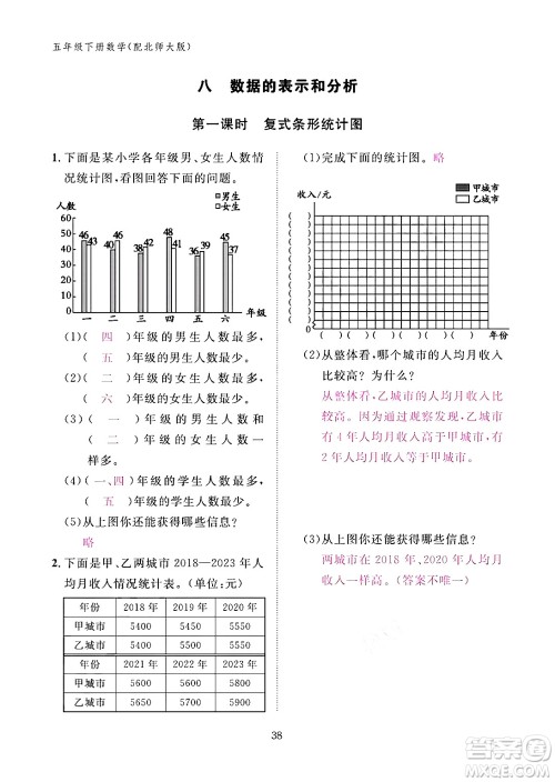 江西教育出版社2024年春数学作业本五年级数学下册北师大版答案