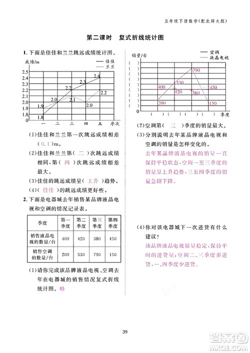 江西教育出版社2024年春数学作业本五年级数学下册北师大版答案 江西教育出版社2024年春数学作业本五年级数学下册北师大版答案