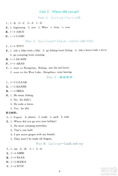 人民教育出版社2024年春同步轻松练习六年级英语下册人教PEP版答案 人民教育出版社2024年春同步轻松练习六年级英语下册人教PEP版答案