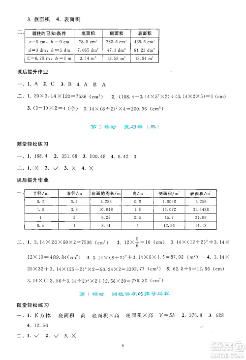 人民教育出版社2024年春同步轻松练习六年级数学下册人教版答案