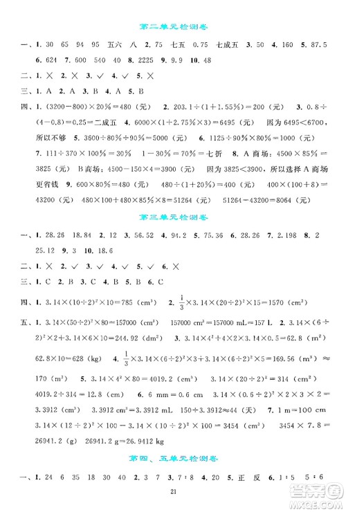 人民教育出版社2024年春同步轻松练习六年级数学下册人教版答案 人民教育出版社2024年春同步轻松练习六年级数学下册人教版答案