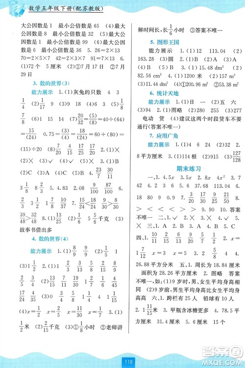 广西教育出版社2024年春自主学习能力测评五年级数学下册苏教版参考答案